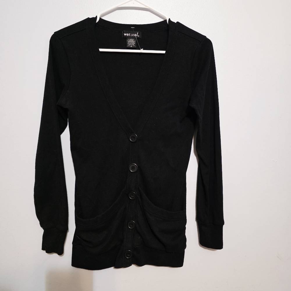 Wet Seal Black Button Up Cardigan Y2K Medium